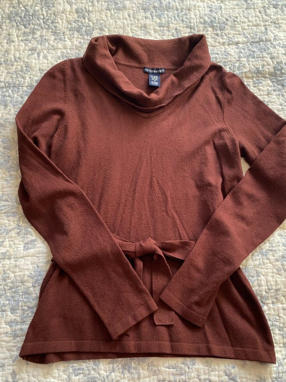Anthropologie Women's M Brown/Rust Pullover Sweater w/Tie Waist Cowl Neckline